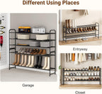 KEETDY 3-Tier Long Shoe Rack for Closet Metal Shoe Organizer for Entryway, Wide Stackable Shoe Storage Shelf with Sturdy Wire Grid for Closet Floor, Bedroom, Black