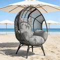 Balcony Chairs Egg Wicker, 400lbs Capacity, Indoor Outdoor Use, 8-Inch Soft Cushion(Black+Gray)