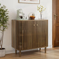 Smuxee Walnut Sideboard Cabinet with Unique Grille Stripe Design, Freestanding Buffet Cabinet with Curved Edge Design, Wood Storage Cabinet for Living Room, Entryway, Hallway