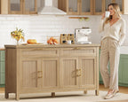 usikey Buffet Cabinet with Storage, 63” W Fluted Sideboard Cabinet with 2 Drawers & Adjustable Shelves, Coffee Bar with 4 Doors, Natural
