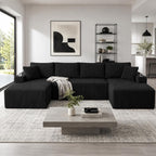 ivoros 125" Cloud Couch Sectional, Modular Sofa with Cup Holder and Storage Pocket, Corduroy U Shaped Boneless Sofas, Couch in a Box, No Assembly Required, Black Couches for Living Room