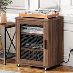 CHOEZON Media Cabinet with Charging Station, Stereo Cabinet with Wheels, Audio-Video Media Stand with Adjustable Shelves and Mesh Door, AV Rack for Living Room, Home Theater, Walnut MBZ23UHT
