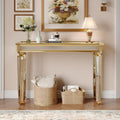 Gold Mirrored Console Table, 48" Rectangle Glass Sofa Table with Mirrored Vintage Carved Elements,Modern Luxury Mirror Furniture for Living Room Foyer Entrance Entryweay Hallway