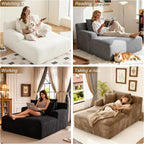 Avenix 66" Oversized Boneless Chaise Lounge Chair Indoor, Cloud Corduroy Reading Chair Deep Seat Sofa Couch Bed with 3 Pillows for Living Room, No Assembly Required, Black
