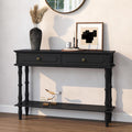 Console Table with 2 Drawers & Open Shelf, Black Retro Entryway Table with Storage Cabinets, Narrow Long Couch Table Behind Sofa for Living Room, Foyer, Hallway