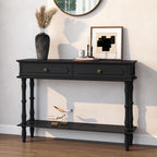 Console Table with 2 Drawers & Open Shelf, Black Retro Entryway Table with Storage Cabinets, Narrow Long Couch Table Behind Sofa for Living Room, Foyer, Hallway