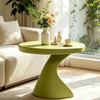 16" Modern Z-Shaped Round Side Table, Matcha Green Accent End Table, Unique PE Small Coffee Table for Living Room Bedroom, No Assembly Indoor/Outdoor Nightstand