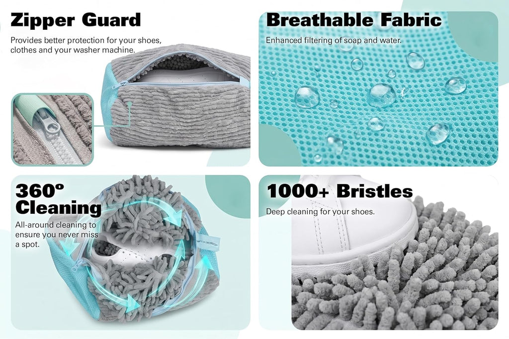 Shoe Washing Machine Bag 2 Pack, Laundry Shoe Bag for Washer and Dryer, Shoe Cleaning Bags for Sneakers, Deep Cleaning Machine for All Shoes Types With Self-locking Zipper (Gray, 2 Pack)