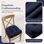 Wellsin Chair Cushions for Dining Chairs, Non-Slip Kitchen Chair Pads with Ties, Tufted Shredded Foam Kitchen Chair Cushions Set of 4, 15.5" X 15.5", Navy
