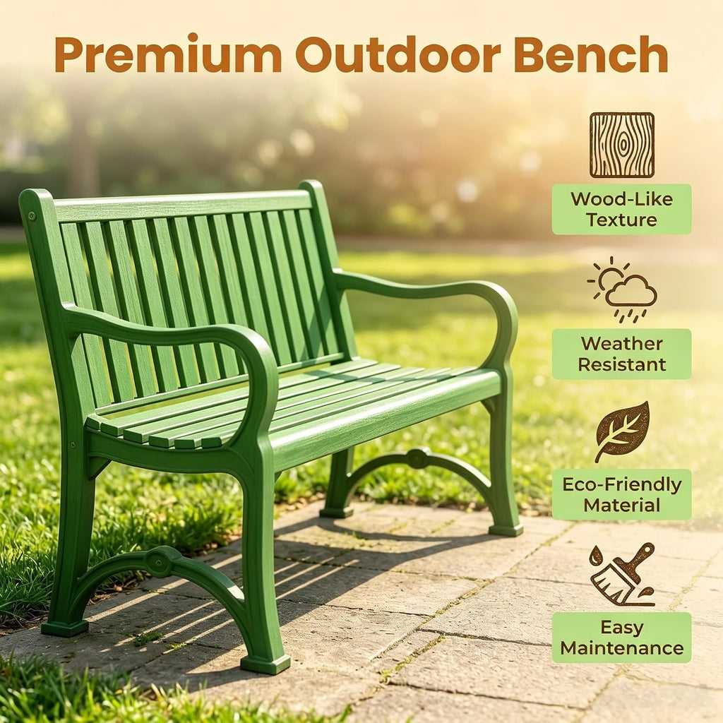 2-Person Green Memorial Garden Bench Poly Lumber Rot-Proof All Weather Outdoor Patio Bench for Porch Backyard Park