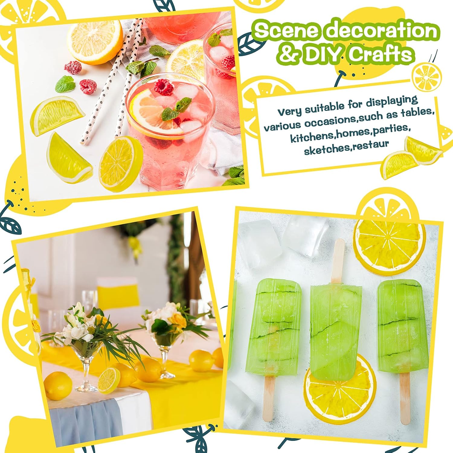 42 Pieces Acrylic Fake Lemon Slices Ice Cubes Artificial Plastic Lemon Slice Set Blocks Simulation Lemon Block Double Side Decorative Fake Fruit Model for Party Wedding Kitchen Decoration Photo Props