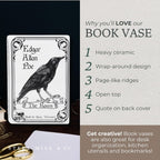 Steel Mill & Co Original Large Book-Shaped Decorative Vase, Ceramic Vases for Home Decor, Gothic Bookshelf Decor, Unique Vase for Book Lovers (The Raven - White)