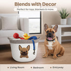 French Bulldog, Pug & Boston Terrier Dog Toy Basket, 15x11 Inch Woven Cotton Rope Storage Bin with Puppy Patch, Large Pet Organizer for Toys, Blankets, Leashes, Living Room Decor (Brown/Beige)