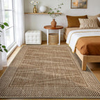 Jute Rug 5x7 Outdoor Patio Rug with Border, Washable Rugs for Living Room, Farmhouse Non Slip Area Rugs with Rubber Backing Indoor Outdoor, Non Shedding Carpet for Bedroom, Courtyard, Light Brown