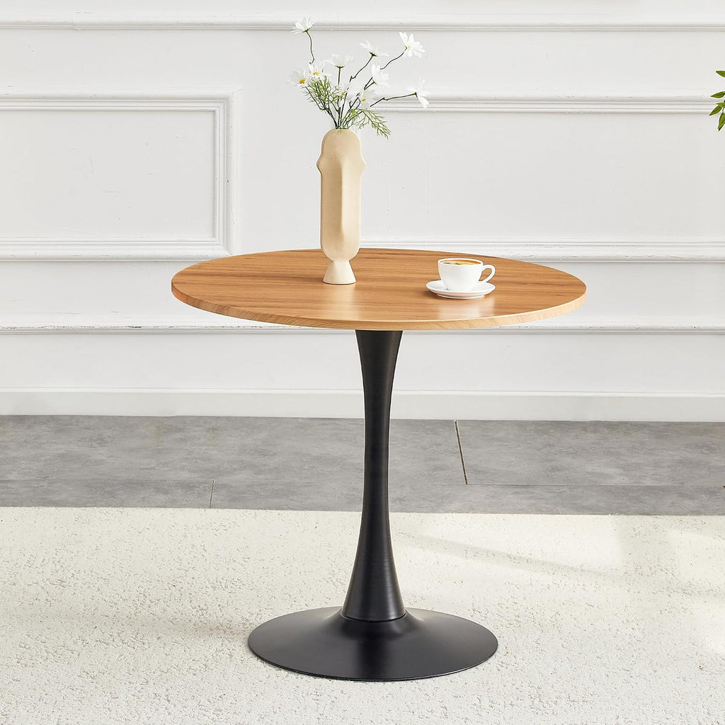 Round Dining Table, 31.5" Round Tulip Dining Table with Thickened Tabletop & Sturdy Metal Pedestal, Mid-Century Modern Black Bistro Table for 2 for Kitchen, Small Spaces, Apartment, Cafe