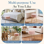 DUMOS Velvet Vanity Stool, 350LBS Heavy-Duty Makeup Stool with 4CM Thick Cushion, Round Ottoman Footrest Chair for Bedroom, Bathroom, Dressing Table, Easy-Clean Soft Fabric, Pink