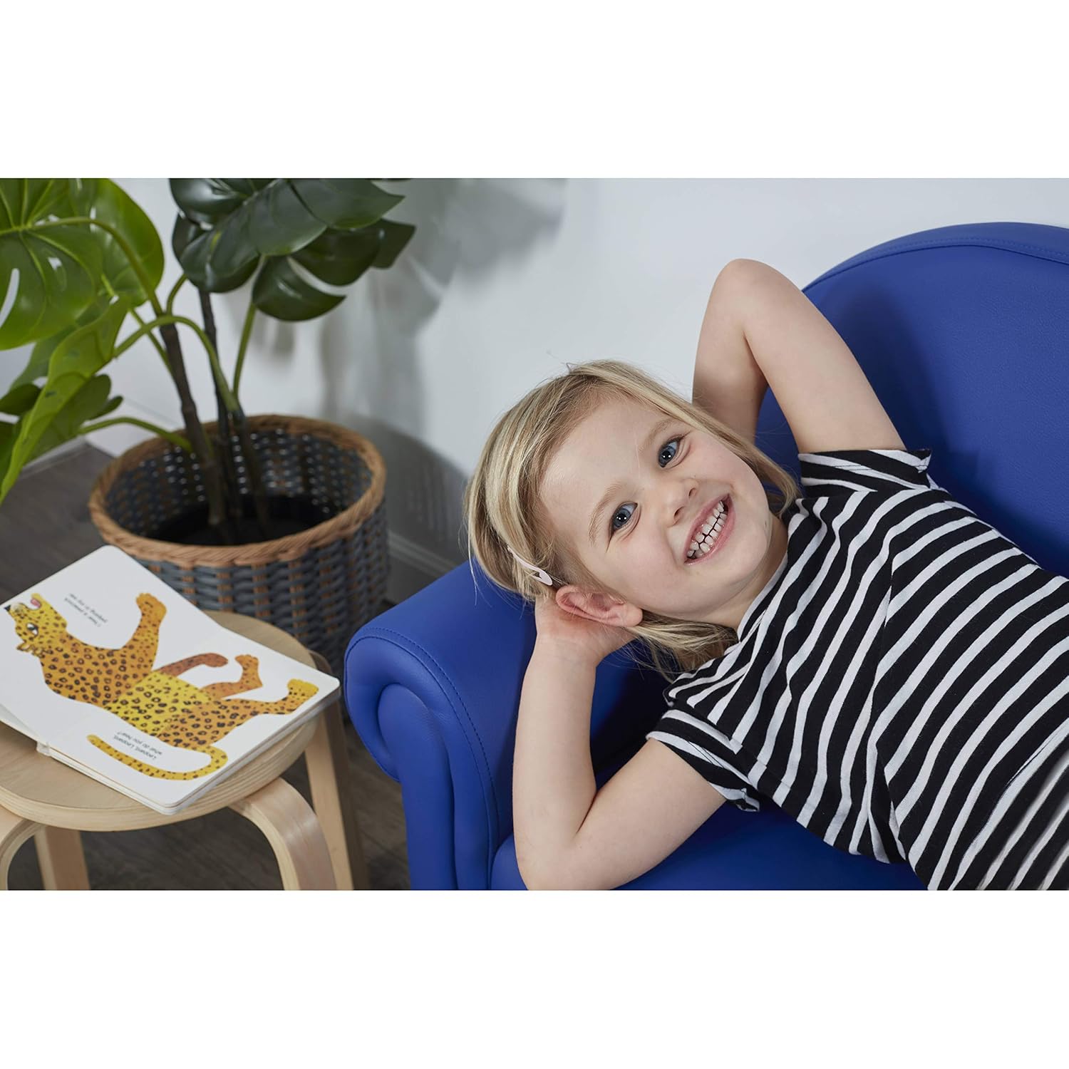 Little Lux Upholstered Preschool Sofa, Plush Furniture for Kids Room, Classroom, Daycare - Blue