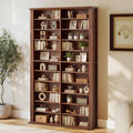 LEVNARY 71" Media Storage Tower, 22-Compartment Multimedia Cabinet with Adjustable Shelves, Fluted Grooved Sides, Anti-Tip Kit, for Movies, Games and Books (Walnut)