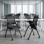 Folding Office Chair with Wheels – Mesh Back Conference Room Chair, Space-Saving Stackable & Foldable Chair for Guest, Reception Meeting, Classroom Training Seminar (with Wheel, 6pack)