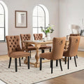 Linen Upholstered Dining Chairs Set of 6, Modern Style Kitchen Side Chairs with Nailhead Trim and Wood Leg, Metal Pulling Ring for Dining Room Living Room(Coffee,Set of 6)