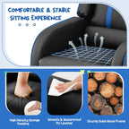 Costzon Kids Recliner, Gaming Recliner Chair w/Side Pockets, Footrest, Headrest & Lumbar Support for Kids Room & Play Room, Adjustable Racing Style Leather Sofa for Children Boys Girls (Blue, Black)