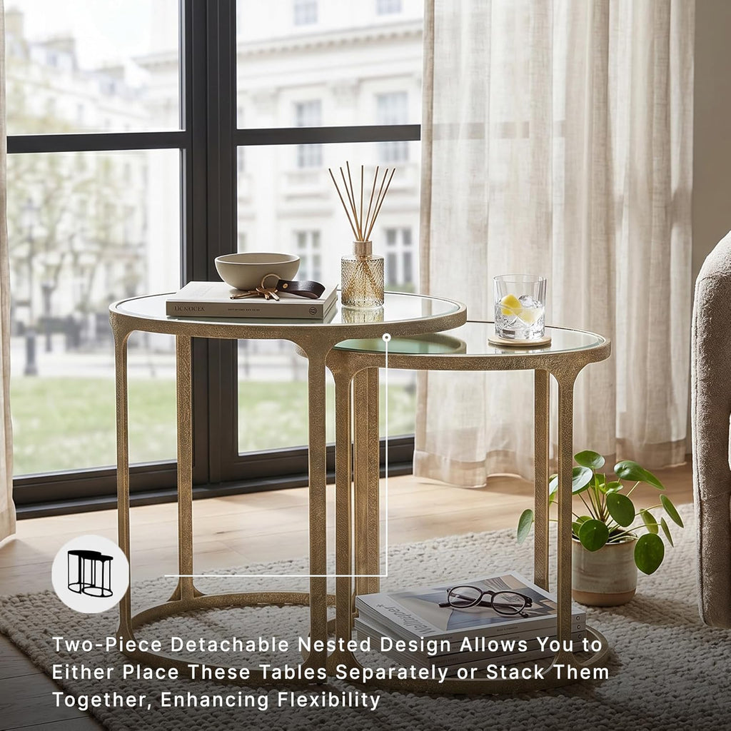 Signature Design by Ashley Irmaleigh Classic Nesting Accent Table Set with Mirrored Tabletops, Set of 2, Metallic