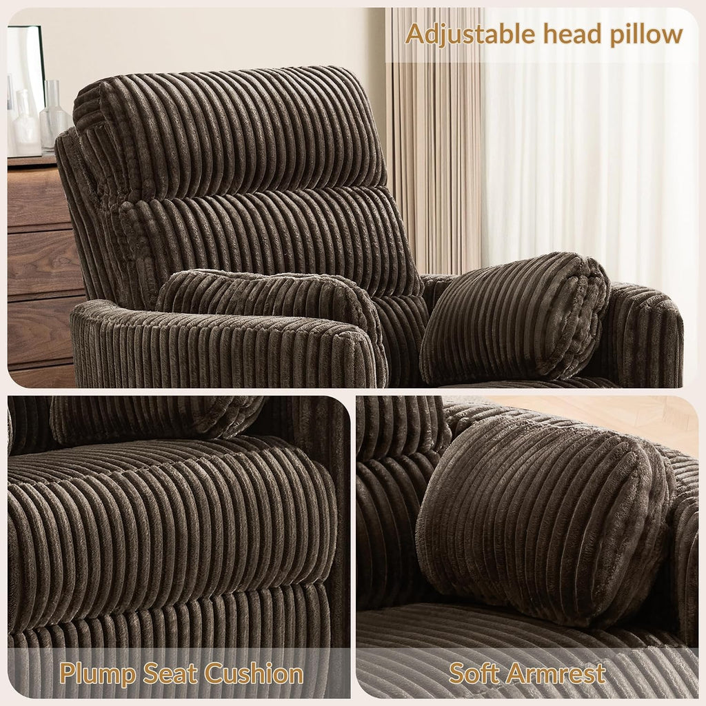 SUNWAVE 40" Oversized Power Nursery Rocking Recliner Barrel Chair, Swivel Nursing Chair with Electric Headrest & Anti-Pinch, Lay-Flat Corduroy Rocking Chair Nursery with USB/Type-C