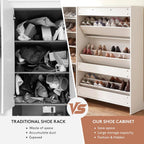 GRUSIGN Shoe Storage Cabinet with 3 Flip Drawers and Storage Space, Adjustable Shelf, Large Capacity Shoe Cabinet for Entryway,Hallway, Mudroom (White)