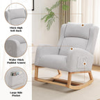 HCHAIRH Rocking Chair Nursery, Nursing Rocking Chairs for Mom Nursery, Comfy Wingback Glider Rocking Armchair with Foot Rest and Side Pocket for Nursery Living Room Bedroom, Light Grey