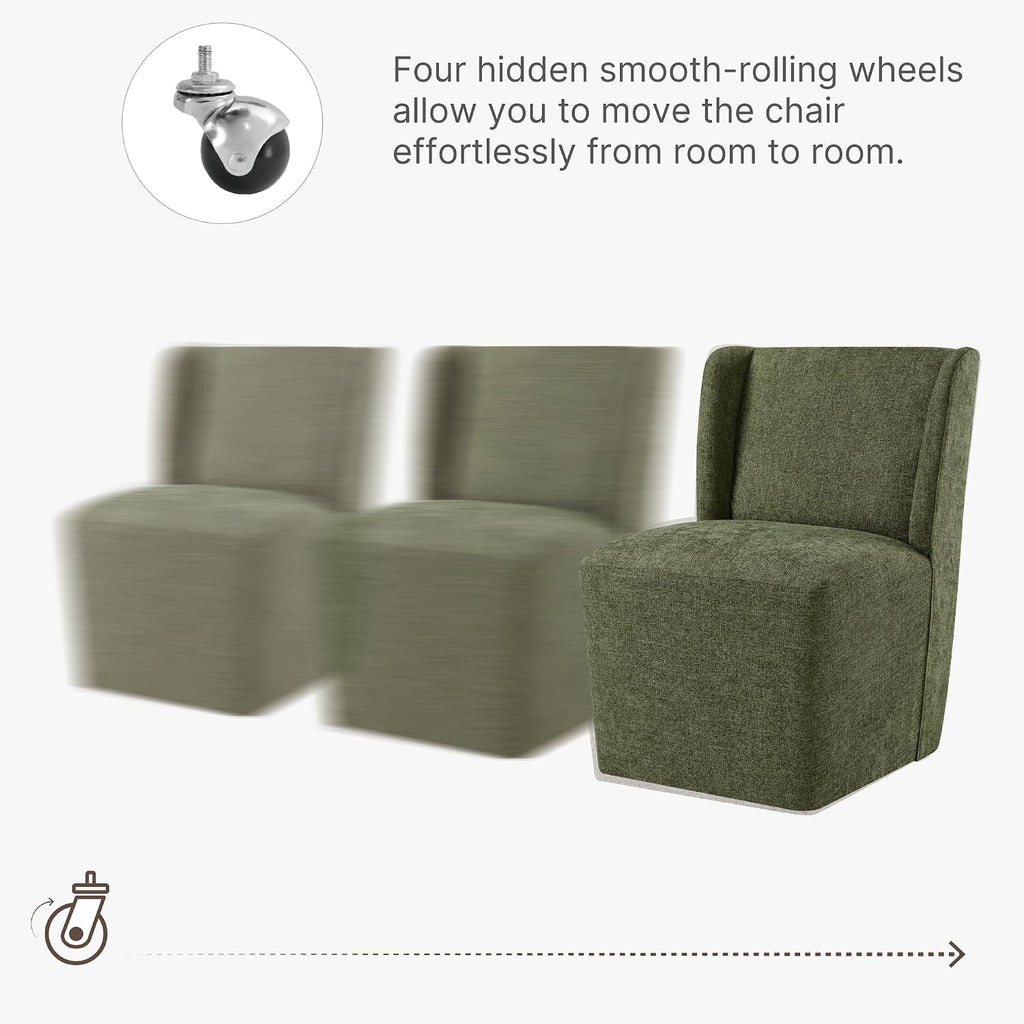 KISLOT Dining Chairs with Casters Require Assembly Upholstered Wingback Single Sofa Armless Deskchair for Bedroom Waiting Room Kitchen Diningroom