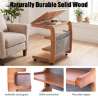 100% Solid Wood C Shaped End Table with Swivel Wheels, Lift Top Couch Table with Storage, Rolling Table that Slide Under Sofa & Bed, 15.75" D x 23.62" W x 24.8" H