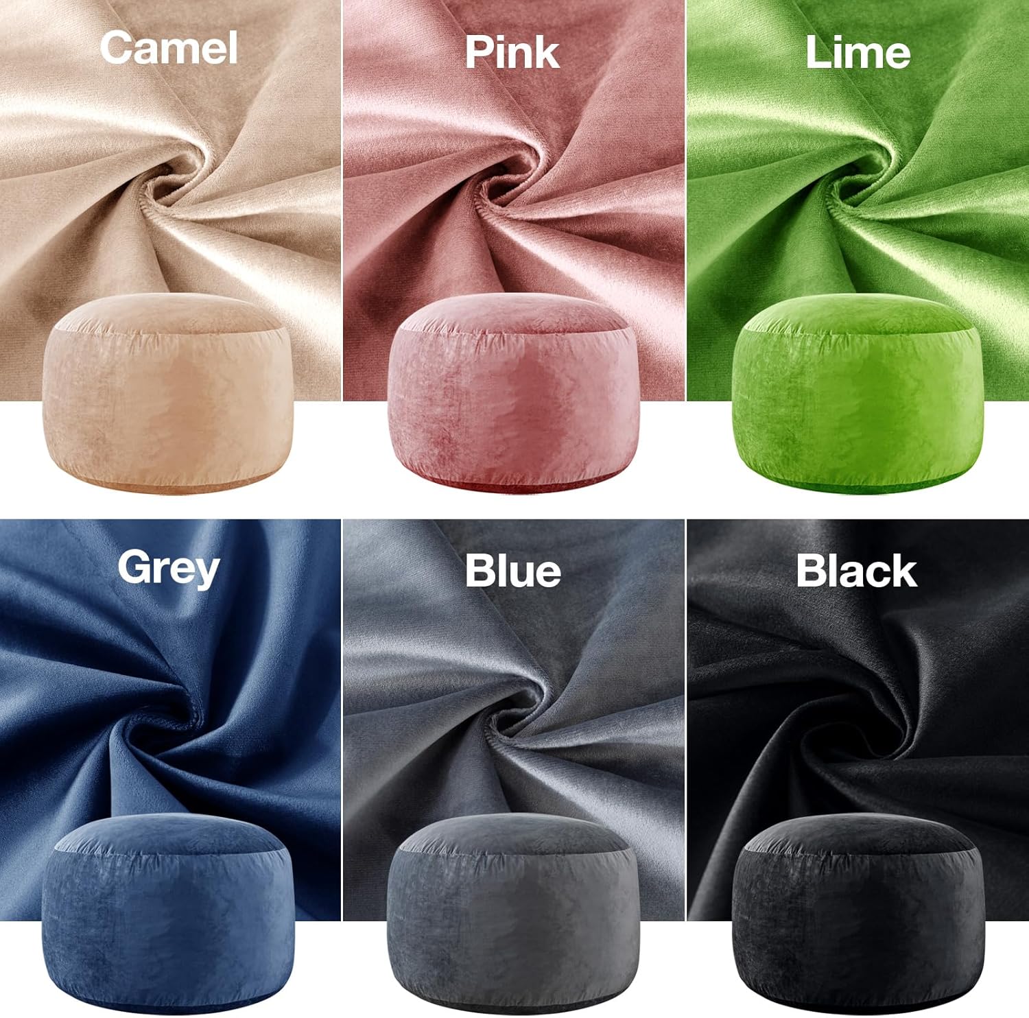 WhatsBedding 3 ft Bean Bag Chair,Large Bean Bag Chairs for Adults with Memory Foam Filling,Lazy Bean Bag Sofa for Living Room,Ultra Soft Velvet Fabric,Pull-Handle,Side-Pocket - 3 Foot,Dark Grey