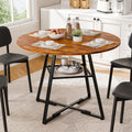 DUMOS 42" Round Dining Table for 4-6, Space Saving Kitchen Table with Dual-Tier Storage, Pedestal Metal Frame, Industrial Farmhouse Circle Dinner Table for Apartment, Vintage Wood