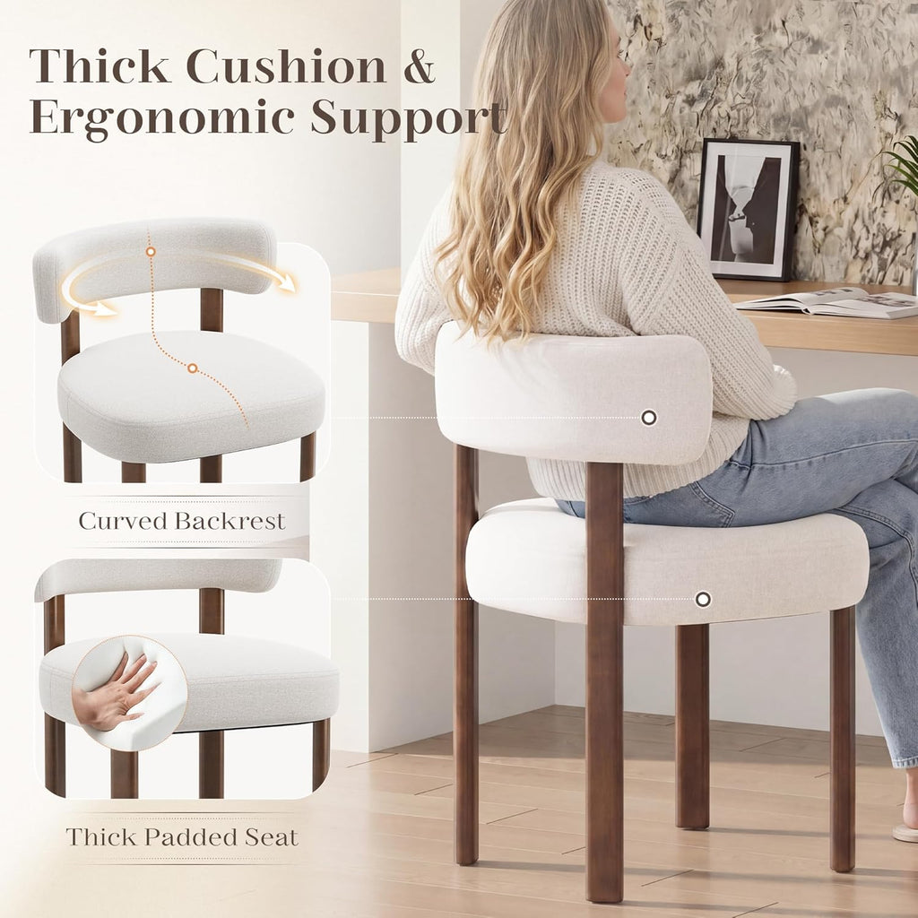 Wooden Dining Chairs Set of 2, Upholstered Kitchen Chairs with Solid Wood Legs, Mid Century Dining Room Chair with Ergonomic Curved Backrest for Kitchen Dining Vanity, Beige