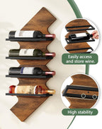 FAVOOSTY Wine Rack Wall Mounted 4 Bottle Pack, Creative Wine Racks Wood and Metal, Lightning Shaped, Home Decorative Storage Wine Rack, Brown