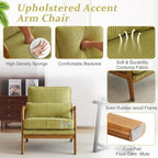 VINGLI Upgraded Premium Corduroy Accent Chair,Upholstered Arm Chair,Solid Wood Comfy Reading Chair with Pillow, Mid Century Modern Chairs for Living Room,Bedroom,Guest Room,Green