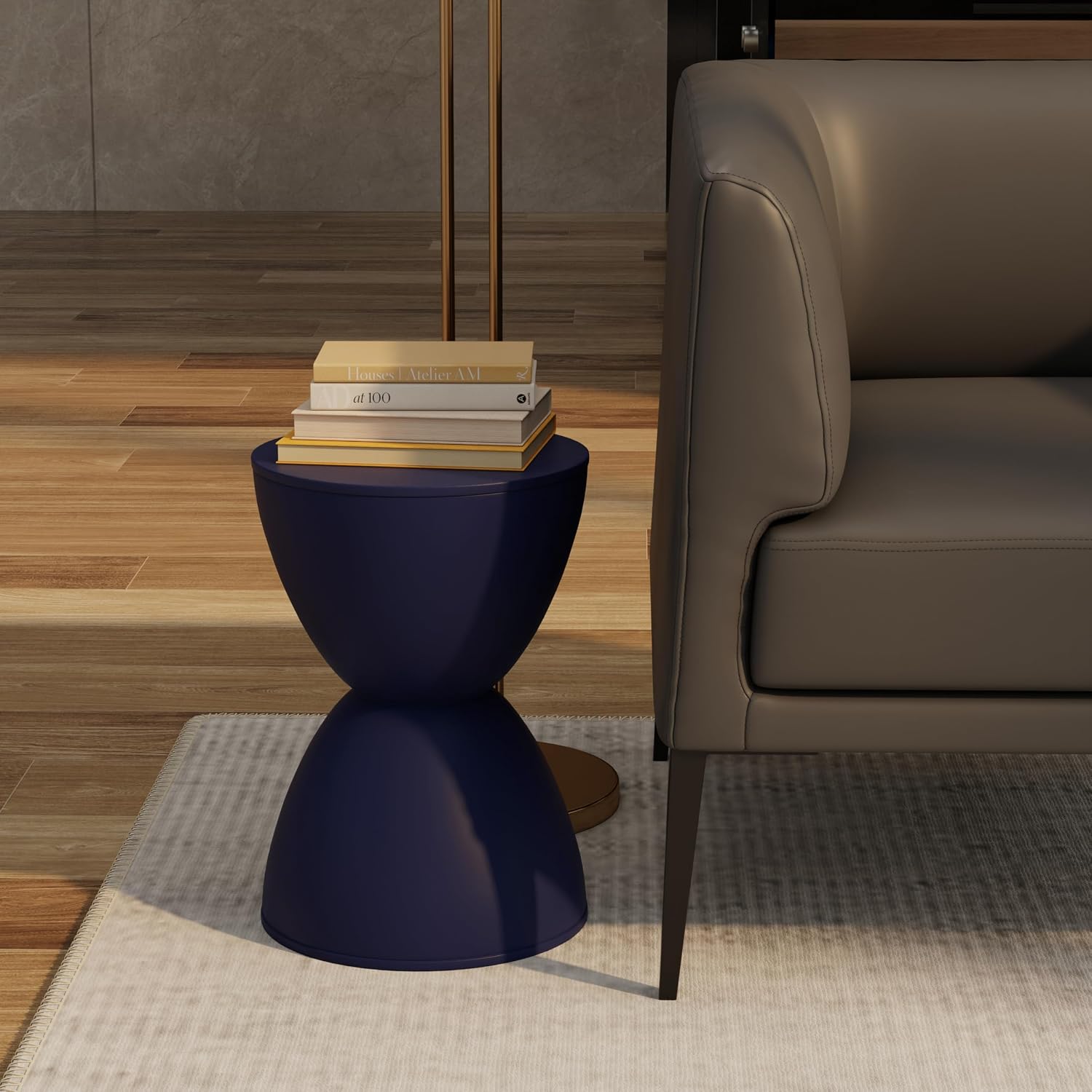 Euro Style Sallie Indoor/Outdoor Stool or End Table | Modern Hourglass Accent Style | UV- Protected Plastic Extra Seating or End Table for Patio, Balcony, Poolside, Entryway, or Living Room | Blue