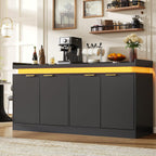 UNIQUITE 63" Sideboard Buffet Cabinet, Kitchen Buffet Cabinet Storage Cabinets with Power Outlets & LED Light, Modern Sideboard Coffee Bar Buffet Cabinets for Kitchen, Dinning, Living Room