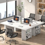 FOLUBAN 70" White Computer Desk, Large Executive Desk for Home Office, Modern Wood Conference Table Workstation with Side Storage Shelves, Long Study Writing Gaming Table for 2 Person
