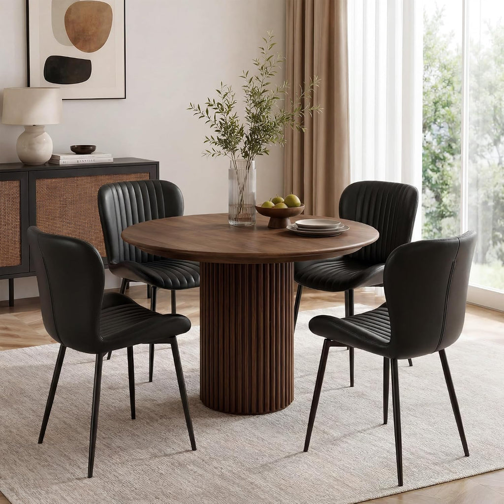 Dining Chairs Set of 4, Modern Upholstered Pu Leather Kitchen Side Chairs Dining Room Chairs Comfy Backrest, Black