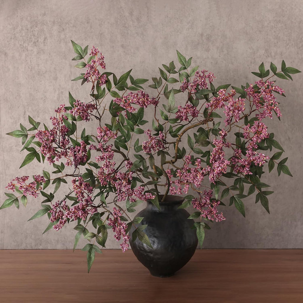 Juxdp 36" Artificial Nandina Berry Stem for Vase - 2 Pcs Realistic Faux Berry Spray, Fake Plant Branches with Stems for DIY Bouquet, Shower, Mantel, Home Decor (Dusty Plum)
