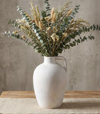 Ceramic Flower Vase with Handles,10" Neutral Tall Clay Beige Terracotta Vases Farmhouse Table Vases with Handle Living Room Decor Rustic Pottery Pots for Home Shelf Coffee Dining Desk Fireplace