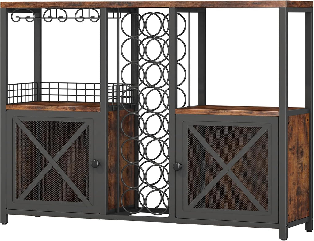 Homeiju Mini Bars for Home, Wooden Coffee Bar Cabinet, Modern Liquor Cabinet for Liquor and Glasses, Farmhouse Buffet Wine Cabinet with Storage Sideboard for Home Kitchen Dining Room