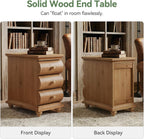 Solid Wood End Table, 3 Drawers Narrow Sofa Side Table with Finished Back, Rustic Slim Nightstand Bedside Table for Bedroom, Living Room, Small Space