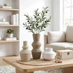 DREAMLOOM Ceramic Vase Set of 3, Modern Rustic Flower Vases for Pampas Grass, Dried & Fresh Flowers, Farmhouse Home Decor Vase for Living Room Bedroom Kitchen Shelf Centerpiece, Brown