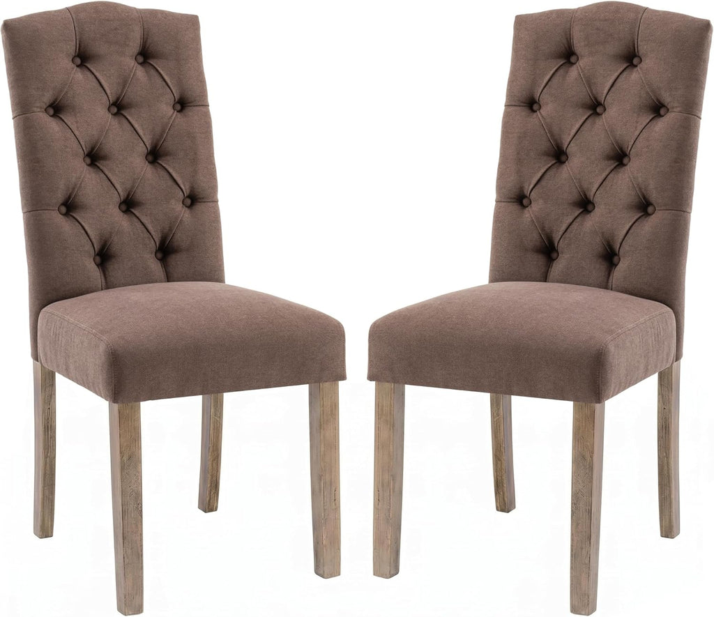 Tufted Upholstered Parsons Dining Chair Set Fabric Diner Accent Stylish Modern Kitchen Living Room with Button Sturdy Solid Wood Legs, 2-Pack