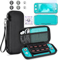 innoAura Switch Lite Case 12-in-1 Accessories Bundle for NS Switch Lite (2019), with Protective Carrying Case, Hand Strap, Screen Protector & Cute Thumb Grips, Black