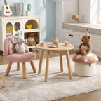 Mushroom Toddler Chair Comfy Chenille Kids Reading Chairs, Wooden Children Stool, No Assembly Kid Desk Chair, Cute Storage Ottoman for Kids Bedroom Furniture/Playroom/Boys Girls Gifts, Pink