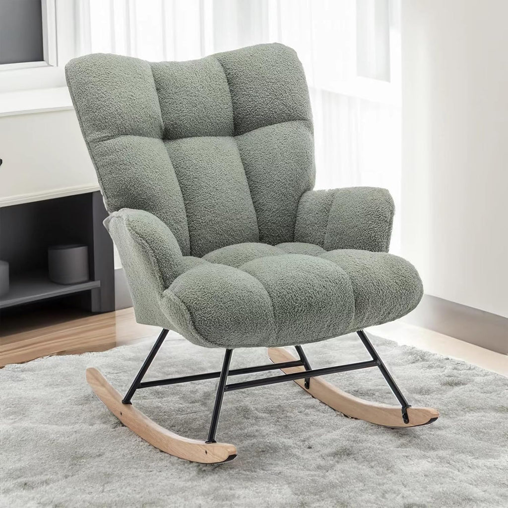 SAETSFEG Rocking Chair Nursery Teddy Upholstered Glider Rocker Small Rocking Chair Indoor Nursering Chair for Small Space Green
