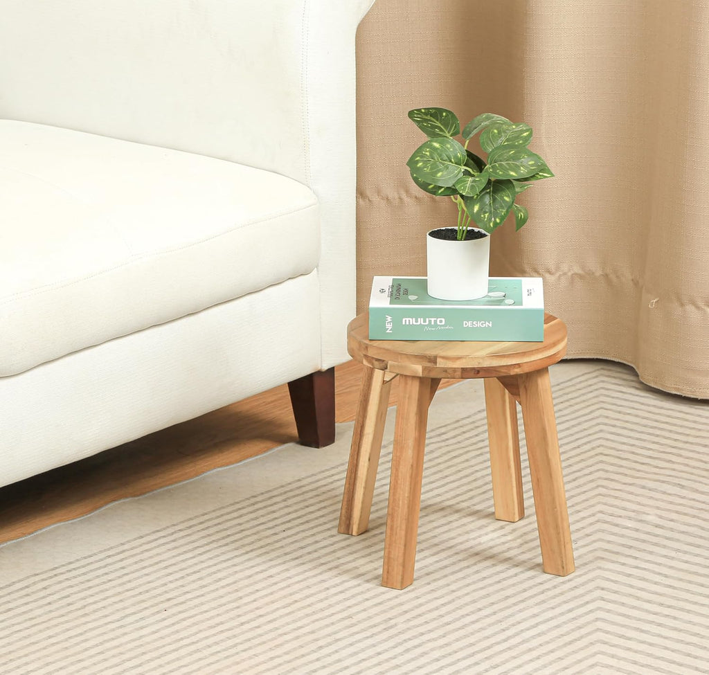 ARROWSTONE Wooden Round Stool 12 inches with Handle Hole – Solid Wood for Bathroom, Kitchen, Patio, Makeup stools & Indoor uses, Compact & Water-Resistant